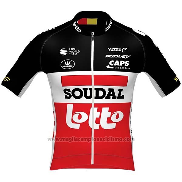 2020 Abbigliamento Ciclismo Lotto Soudal Nero Bianco Rosso Manica Corta e Salopette